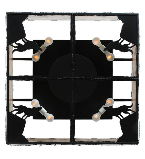 Meyda Lighting Northwoods Wolf on the Loose 51" 8-Light Textured Black Flush Mount Light With Silver Mica Shade Glass