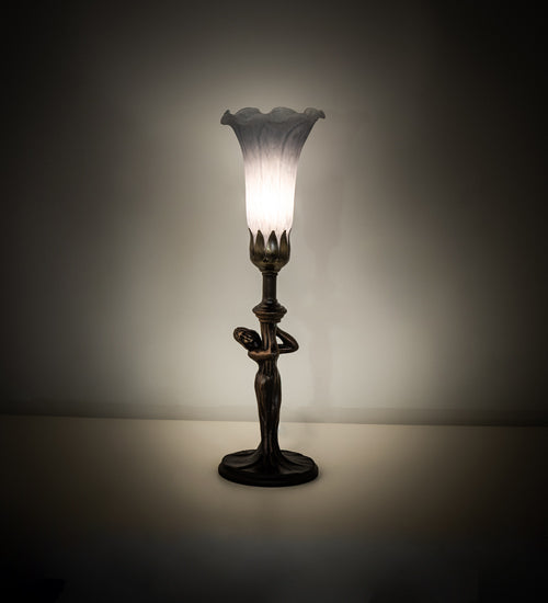 Meyda Lighting Nouveau 15" Mahogany Bronze Lady Accent Table Lamp With Gray Shade Glass