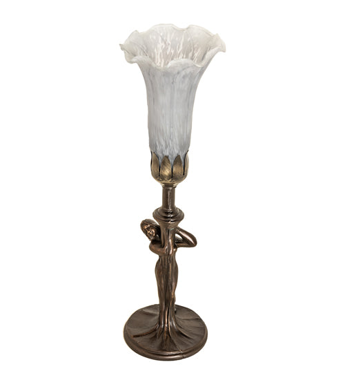 Meyda Lighting Nouveau 15" Mahogany Bronze Lady Accent Table Lamp With Gray Shade Glass