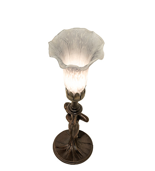 Meyda Lighting Nouveau 15" Mahogany Bronze Lady Accent Table Lamp With Gray Shade Glass
