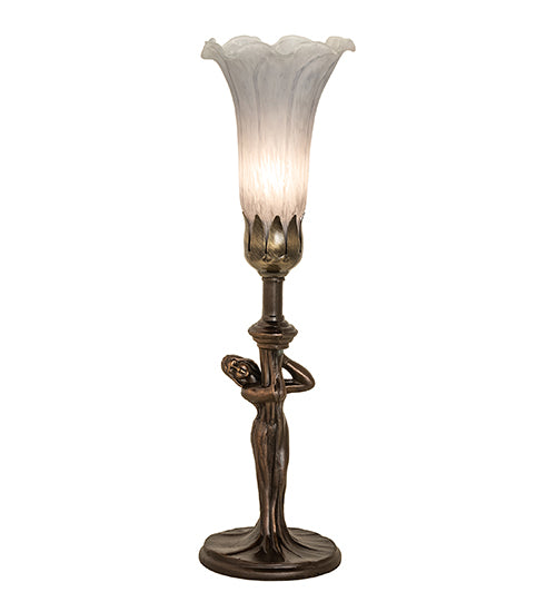 Meyda Lighting Nouveau 15" Mahogany Bronze Lady Accent Table Lamp With Gray Shade Glass