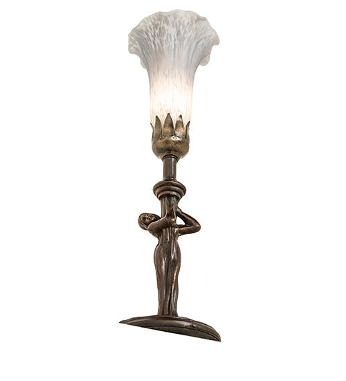 Meyda Lighting Nouveau 15" Mahogany Bronze Lady Accent Table Lamp With Gray Shade Glass