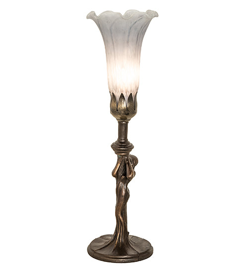 Meyda Lighting Nouveau 15" Mahogany Bronze Lady Accent Table Lamp With Gray Shade Glass