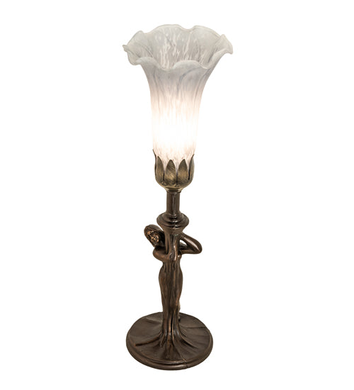 Meyda Lighting Nouveau 15" Mahogany Bronze Lady Accent Table Lamp With Gray Shade Glass