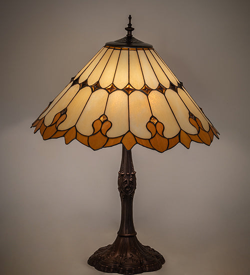 Meyda Lighting Nouveau Cone 29" 3-Light Mahogany Bronze Table Lamp With Amber & Beige Shade Glass