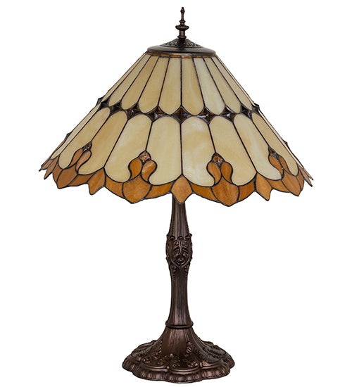 Meyda Lighting Nouveau Cone 29" 3-Light Mahogany Bronze Table Lamp With Amber & Beige Shade Glass