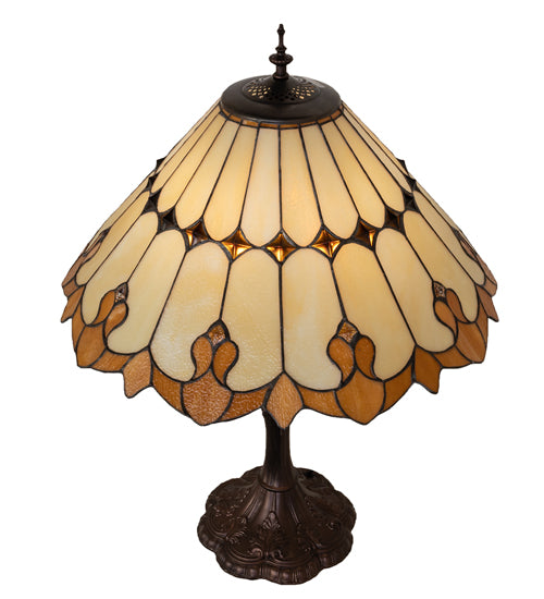 Meyda Lighting Nouveau Cone 29" 3-Light Mahogany Bronze Table Lamp With Amber & Beige Shade Glass