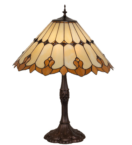 Meyda Lighting Nouveau Cone 29" 3-Light Mahogany Bronze Table Lamp With Amber & Beige Shade Glass