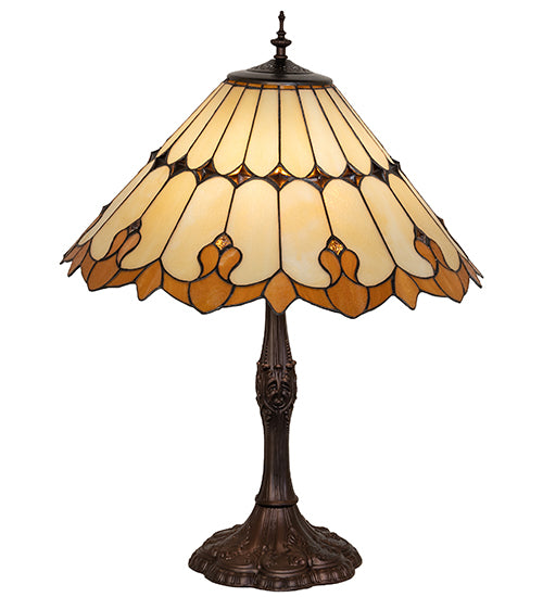 Meyda Lighting Nouveau Cone 29" 3-Light Mahogany Bronze Table Lamp With Amber & Beige Shade Glass
