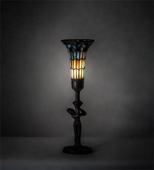 Meyda Lighting Nouveau Lady 15" Mahogany Bronze Accent Table Lamp With Multi-Colored Shade Glass