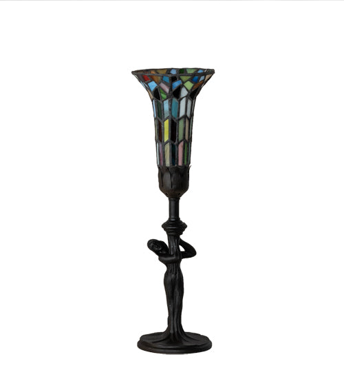 Meyda Lighting Nouveau Lady 15" Mahogany Bronze Accent Table Lamp With Multi-Colored Shade Glass