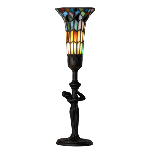 Meyda Lighting Nouveau Lady 15" Mahogany Bronze Accent Table Lamp With Multi-Colored Shade Glass