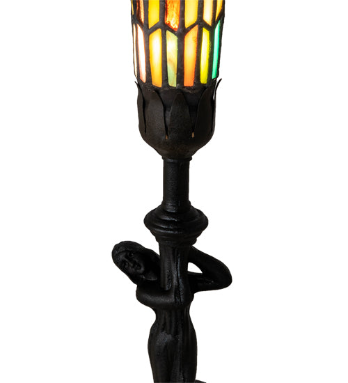 Meyda Lighting Nouveau Lady 15" Mahogany Bronze Accent Table Lamp With Multi-Colored Shade Glass