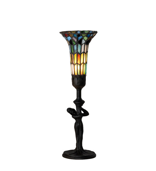 Meyda Lighting Nouveau Lady 15" Mahogany Bronze Accent Table Lamp With Multi-Colored Shade Glass