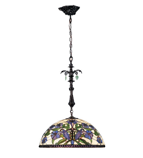 Meyda Lighting Nouveau Lily 22" 3-Light Mahogany Bronze Pendant Light With Multi-Colored Shade Glass