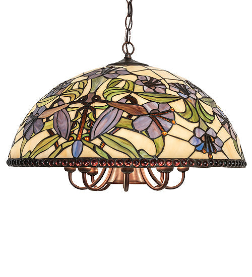 Meyda Lighting Nouveau Lily 22" 9-Light Mahogany Bronze Pendant Light With Multi-Colored Shade Glass