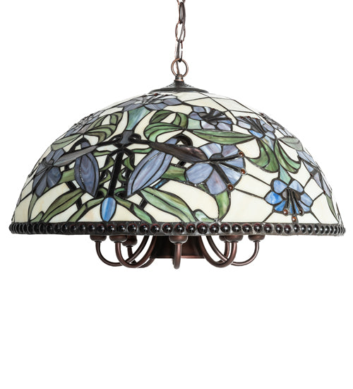 Meyda Lighting Nouveau Lily 22" 9-Light Mahogany Bronze Pendant Light With Multi-Colored Shade Glass