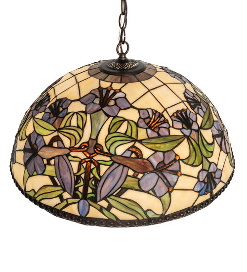 Meyda Lighting Nouveau Lily 22" 9-Light Mahogany Bronze Pendant Light With Multi-Colored Shade Glass