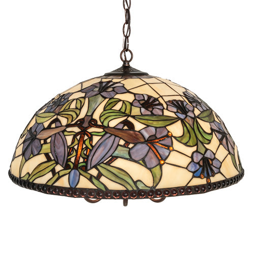 Meyda Lighting Nouveau Lily 22" 9-Light Mahogany Bronze Pendant Light With Multi-Colored Shade Glass