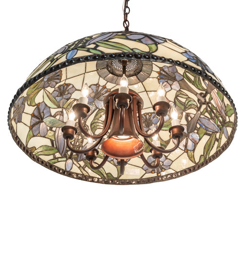 Meyda Lighting Nouveau Lily 22" 9-Light Mahogany Bronze Pendant Light With Multi-Colored Shade Glass