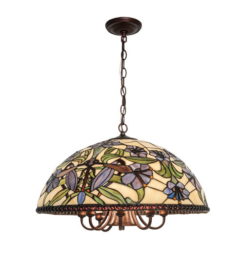 Meyda Lighting Nouveau Lily 22" 9-Light Mahogany Bronze Pendant Light With Multi-Colored Shade Glass