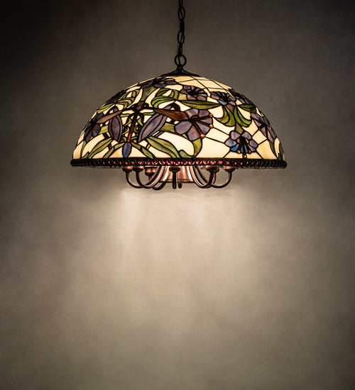 Meyda Lighting Nouveau Lily 22" 9-Light Mahogany Bronze Pendant Light With Multi-Colored Shade Glass