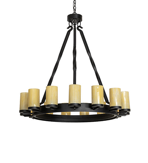 Meyda Lighting Noziroh Ring 42" 15-Light Textured Black Chandelier With Beige Botticino Idalight Shade