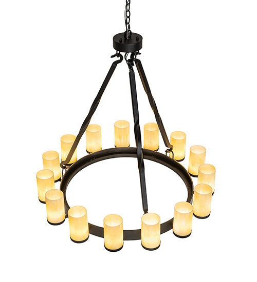 Meyda Lighting Noziroh Ring 42" 15-Light Textured Black Chandelier With Beige Botticino Idalight Shade