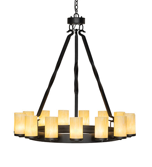 Meyda Lighting Noziroh Ring 42" 15-Light Textured Black Chandelier With Beige Botticino Idalight Shade