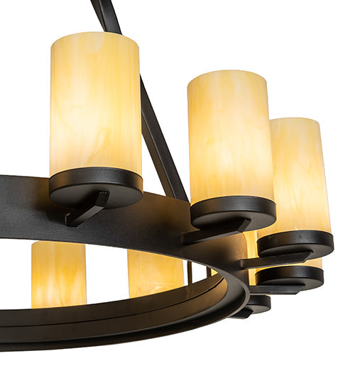Meyda Lighting Noziroh Ring 42" 15-Light Textured Black Chandelier With Beige Botticino Idalight Shade