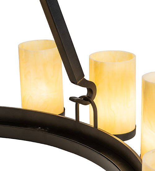 Meyda Lighting Noziroh Ring 42" 15-Light Textured Black Chandelier With Beige Botticino Idalight Shade
