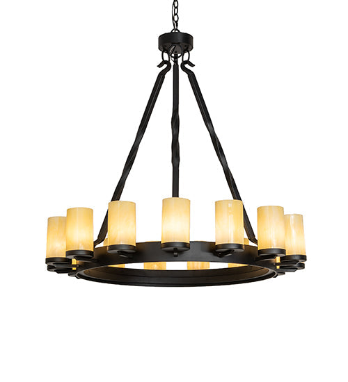 Meyda Lighting Noziroh Ring 42" 15-Light Textured Black Chandelier With Beige Botticino Idalight Shade