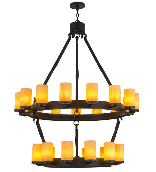 Meyda Lighting Noziroh Ring 48" 27-Light 2-Tier Textured Black Chandelier With Tawnyrock Idalight Shade Glass