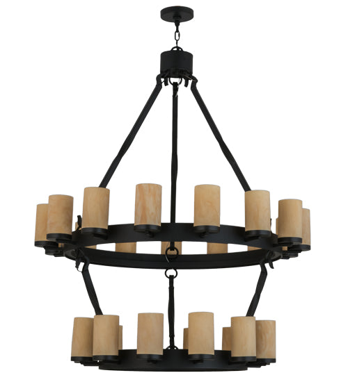 Meyda Lighting Noziroh Ring 48" 27-Light 2-Tier Textured Black Chandelier With Tawnyrock Idalight Shade Glass