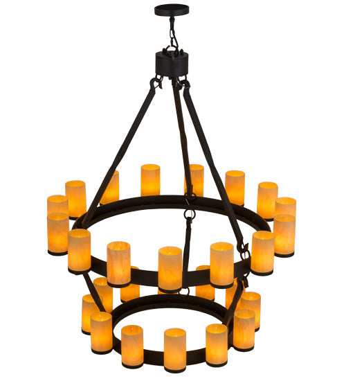 Meyda Lighting Noziroh Ring 48" 27-Light 2-Tier Textured Black Chandelier With Tawnyrock Idalight Shade Glass