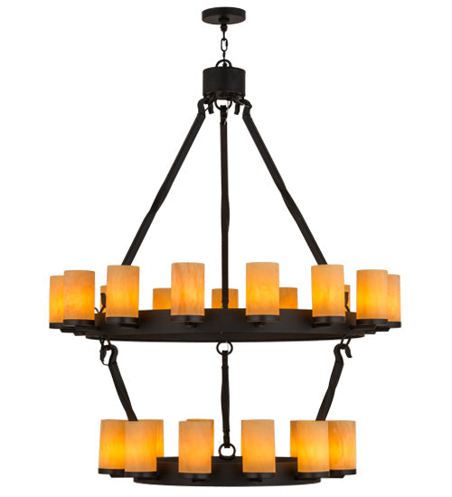 Meyda Lighting Noziroh Ring 48" 27-Light 2-Tier Textured Black Chandelier With Tawnyrock Idalight Shade Glass