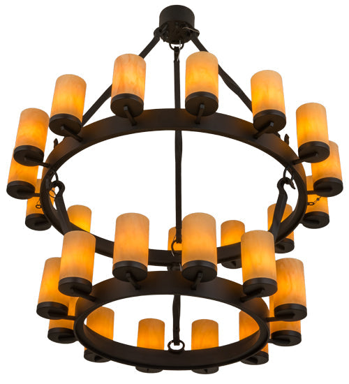 Meyda Lighting Noziroh Ring 48" 27-Light 2-Tier Textured Black Chandelier With Tawnyrock Idalight Shade Glass