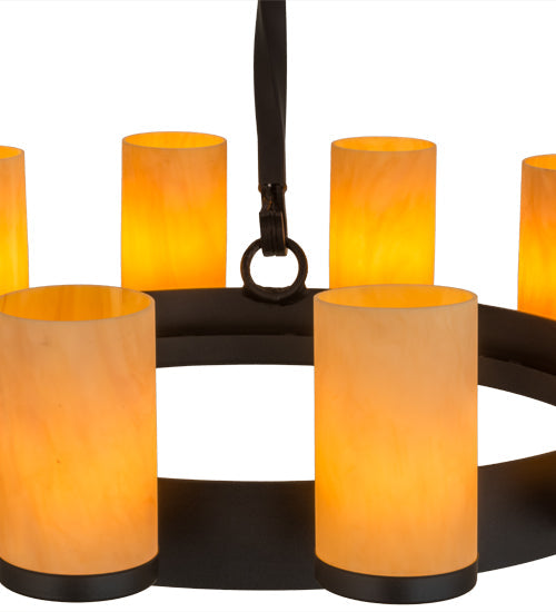 Meyda Lighting Noziroh Ring 48" 27-Light 2-Tier Textured Black Chandelier With Tawnyrock Idalight Shade Glass