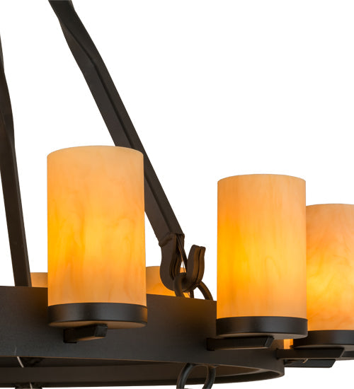 Meyda Lighting Noziroh Ring 48" 27-Light 2-Tier Textured Black Chandelier With Tawnyrock Idalight Shade Glass