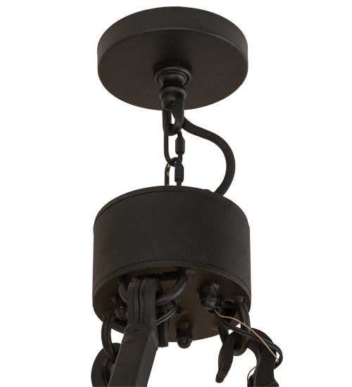 Meyda Lighting Noziroh Ring 48" 27-Light 2-Tier Textured Black Chandelier With Tawnyrock Idalight Shade Glass