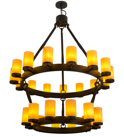 Meyda Lighting Noziroh Ring 48" 27-Light 2-Tier Textured Black Chandelier With Tawnyrock Idalight Shade Glass