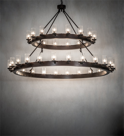 Meyda Lighting Noziroh Ring 72" 40-Light 2-Tier Dark Bronze Chandelier With Clear Seeded Shade Glass