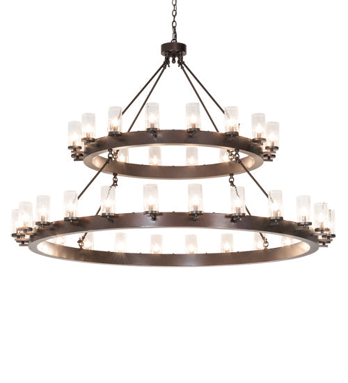 Meyda Lighting Noziroh Ring 72" 40-Light 2-Tier Dark Bronze Chandelier With Clear Seeded Shade Glass