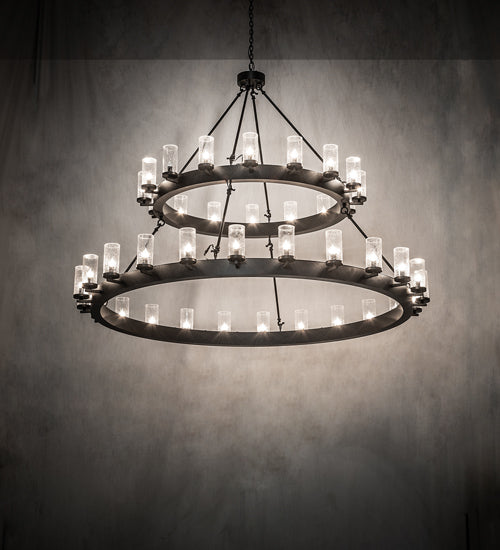 Meyda Lighting Noziroh Ring 72" 40-Light 2-Tier Flat Black Chandelier With Clear Seeded Shade Glass