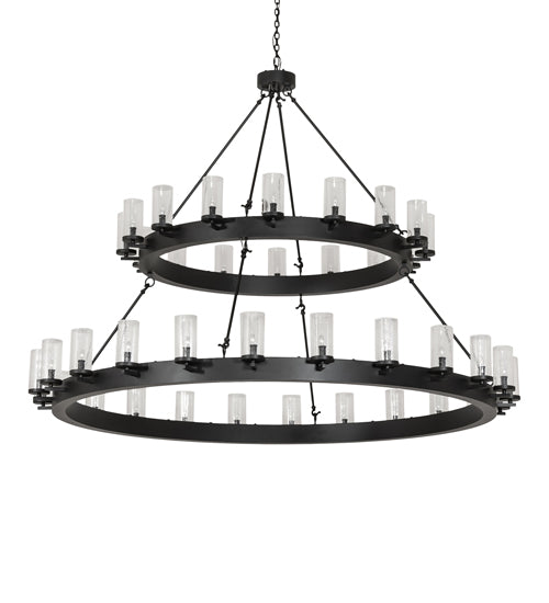 Meyda Lighting Noziroh Ring 72" 40-Light 2-Tier Flat Black Chandelier With Clear Seeded Shade Glass