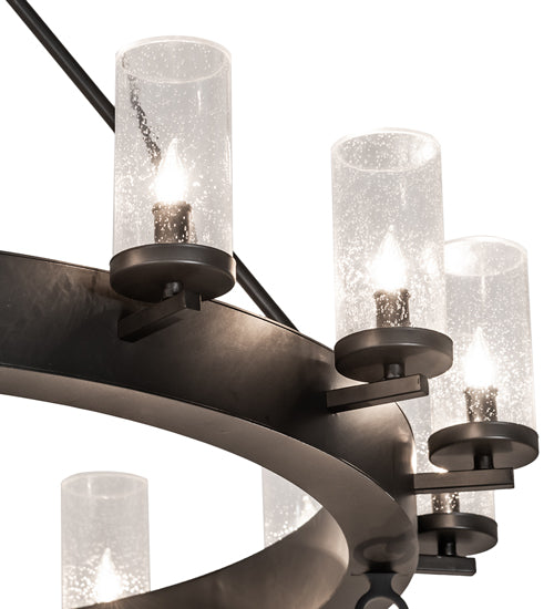 Meyda Lighting Noziroh Ring 72" 40-Light 2-Tier Flat Black Chandelier With Clear Seeded Shade Glass
