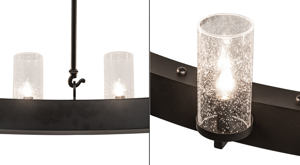Meyda Lighting Noziroh Ring 72" 40-Light 2-Tier Flat Black Chandelier With Clear Seeded Shade Glass