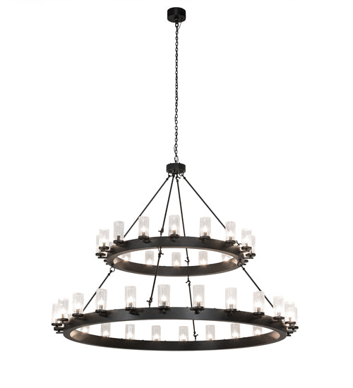 Meyda Lighting Noziroh Ring 72" 40-Light 2-Tier Flat Black Chandelier With Clear Seeded Shade Glass