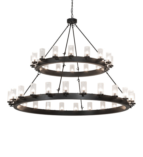 Meyda Lighting Noziroh Ring 72" 40-Light 2-Tier Flat Black Chandelier With Clear Seeded Shade Glass