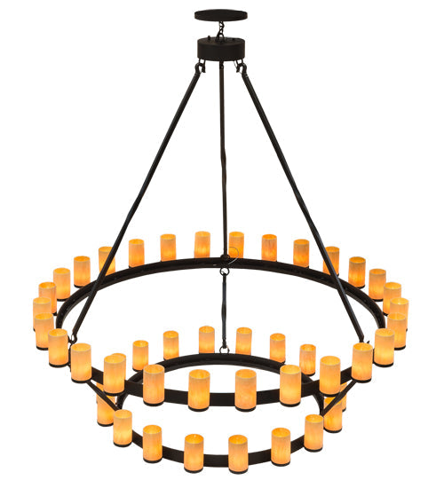 Meyda Lighting Noziroh Ring 84" 46-Light 2-Tier Textured Black Chandelier With Tawnyrock Idalight Shade Glass
